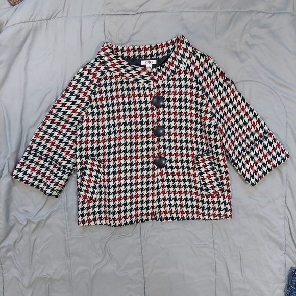 Cato Retro Houndstooth Print 3/4 Sleeved Cropped Jacket - Picture 6 of 13